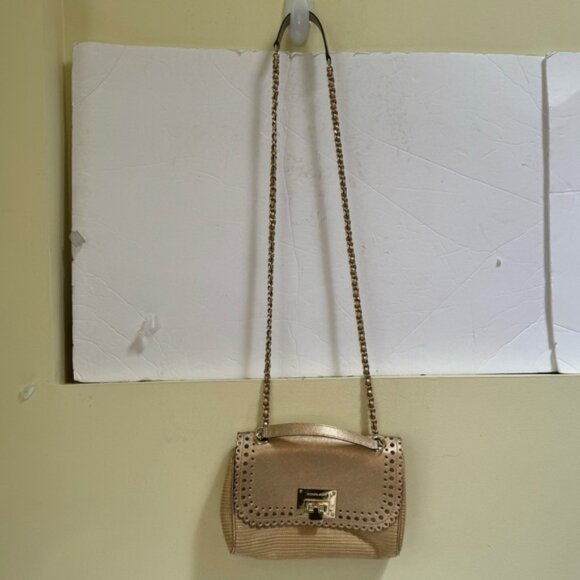 Michael Kors Violet Vivian Leather Straw Raffia Metallic Chain Shoulder Bag Tote - Picture 11 of 16